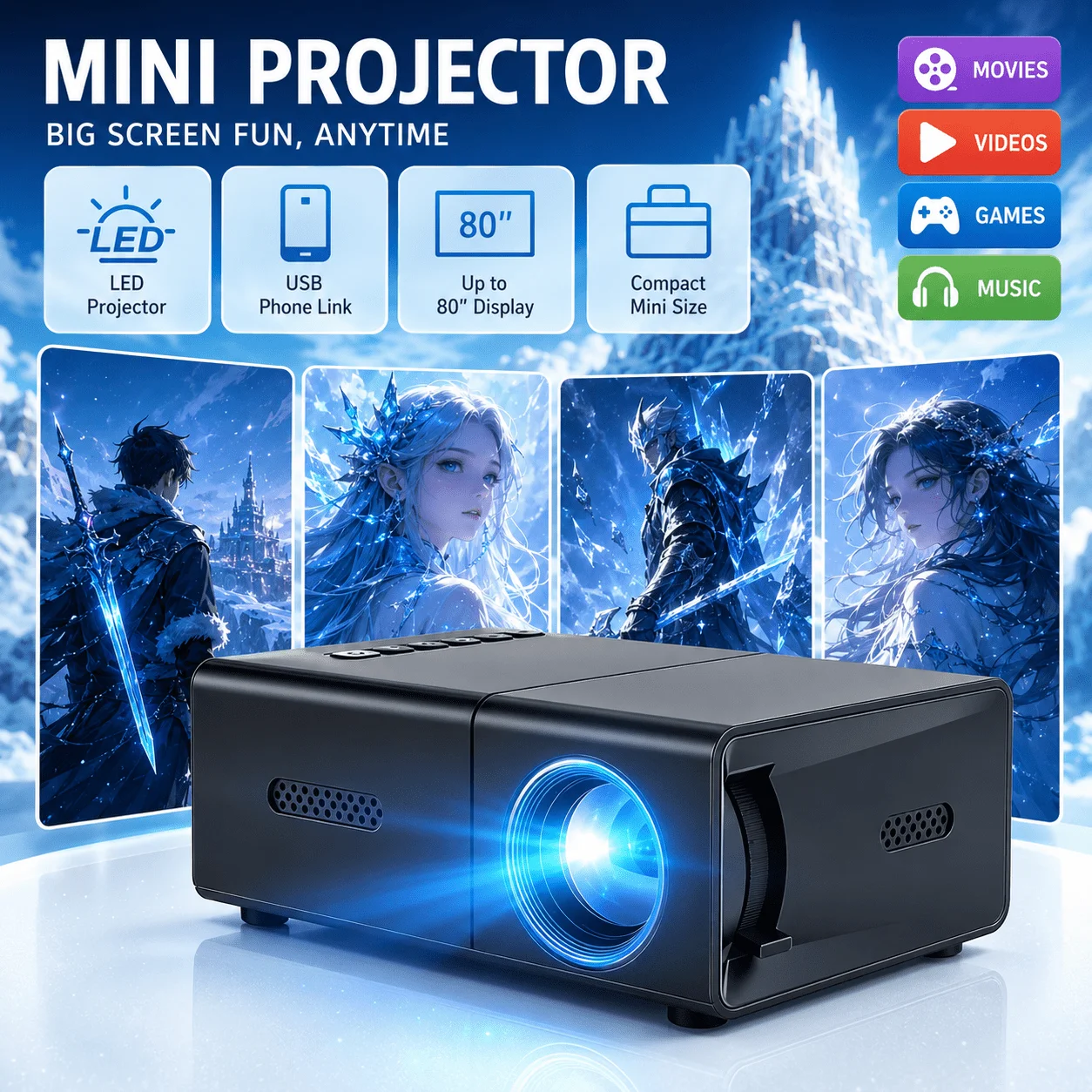 Android Tablet Gaming Accessories - Mini proiettore portatile, compatibile con home